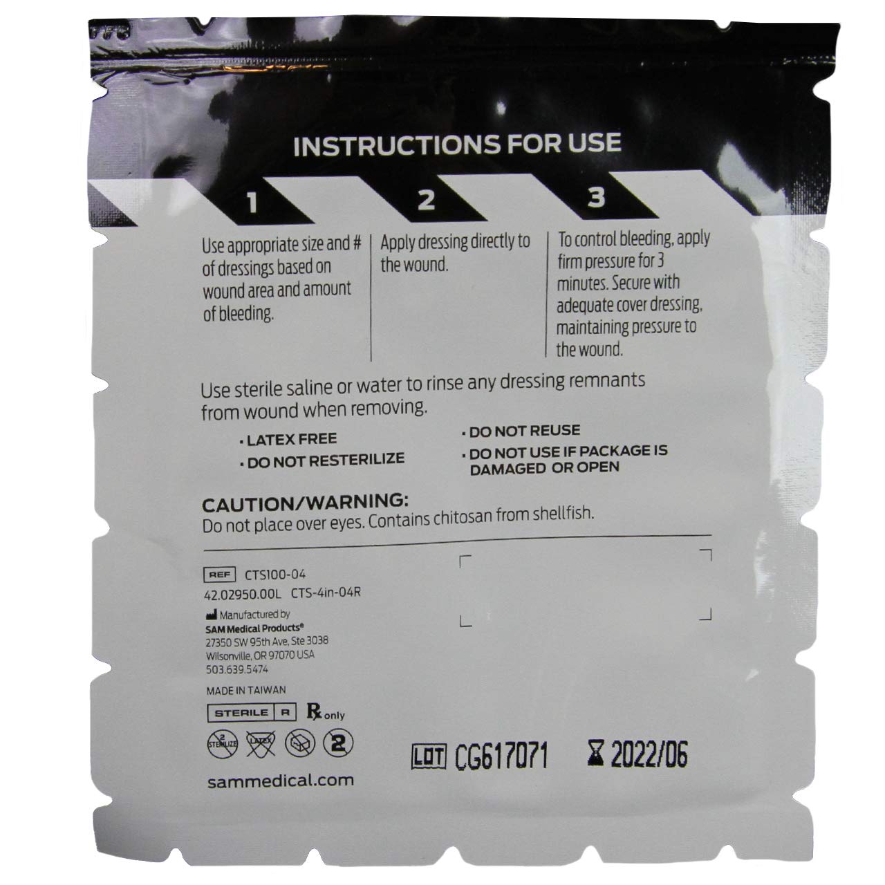 Chito-SAM 100 4\" X 4\" - Pure Chitosan Hemostatic Dressing
