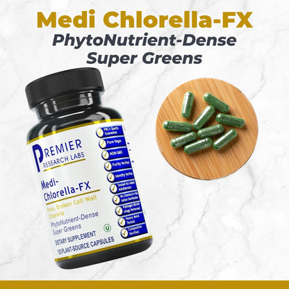 Premier Research Labs Medi Chlorella-FX – Chlorella & Chlorophyll Capsules (120 Vegetarian Capsules)