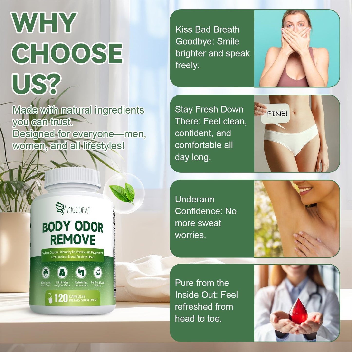Chlorophyll Body Deodorizing Capsule - 10B CFU Probiotics, 120 Caps