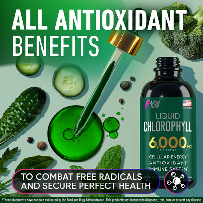 [2 Pack] Chlorophyll Liquid Drops 6000MG – Detox, Energy, Skin – US-Made, Non-GMO 4oz
