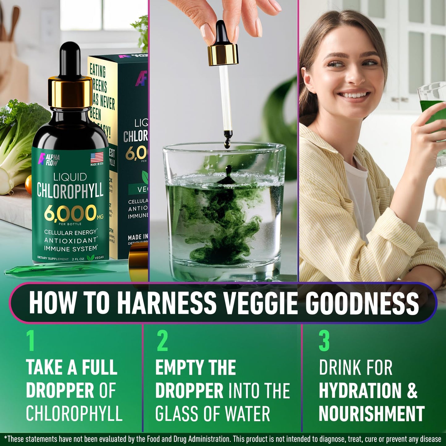 [2 Pack] Chlorophyll Liquid Drops 6000MG – Detox, Energy, Skin – US-Made, Non-GMO 4oz