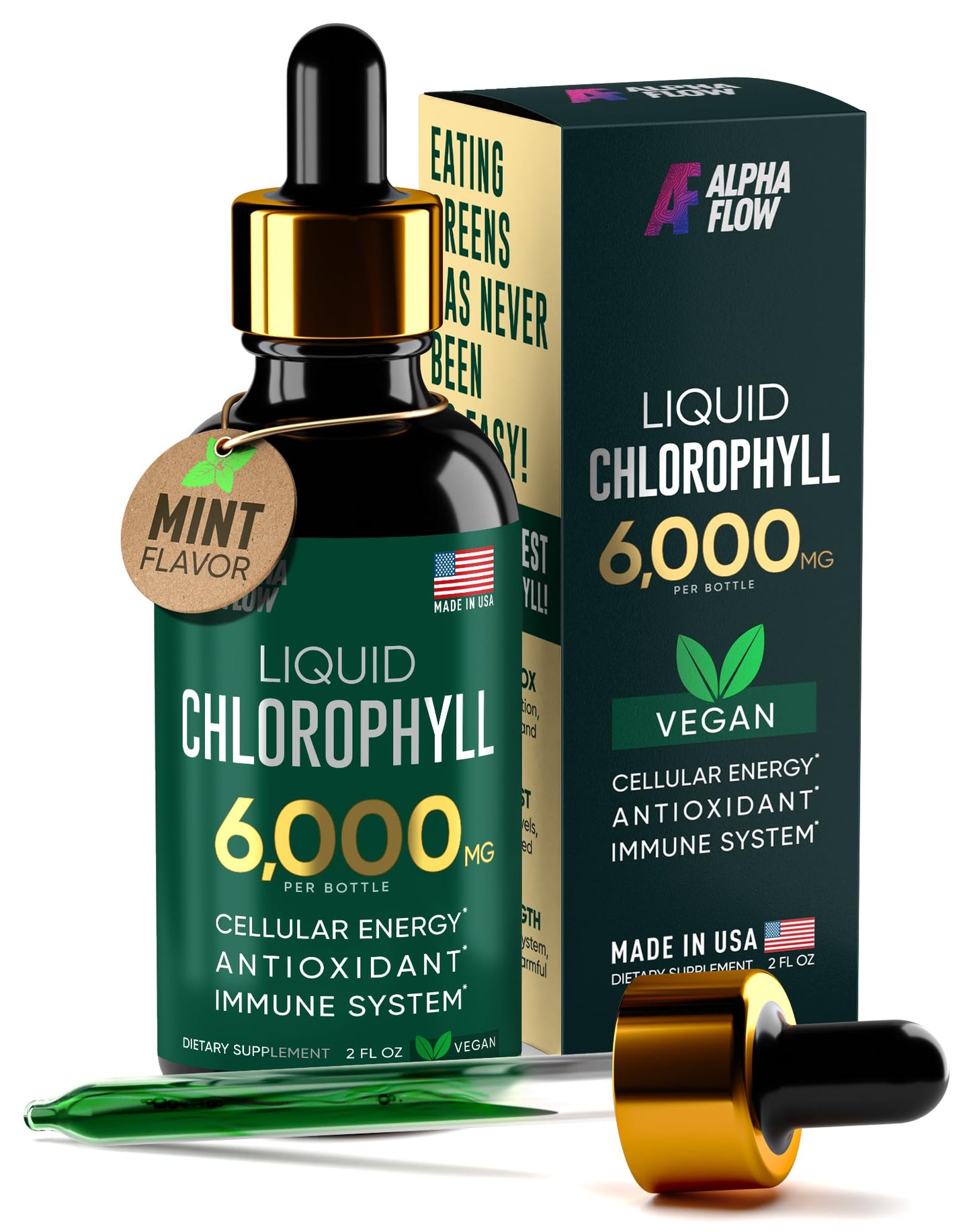 Chlorophyll Liquid Drops 6000 mg - Premium Non-GMO Vegan Chlorophyll Supplement