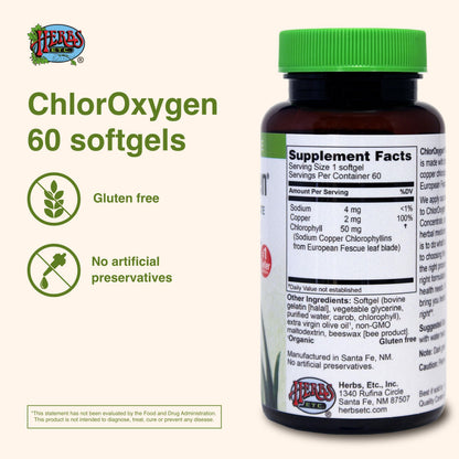 Herbs Etc. ChlorOxygen Chlorophyll Concentrate – Blood Circulation & Energy Support (60 Softgels)