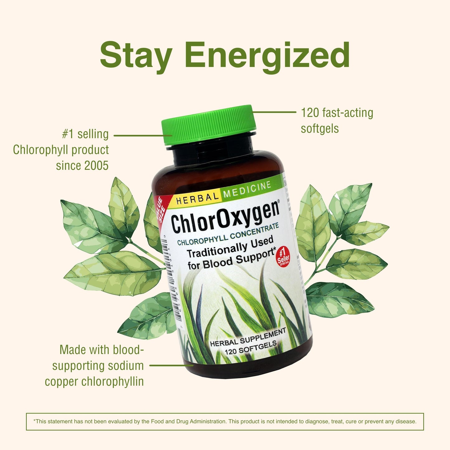 Herbs Etc. ChlorOxygen Chlorophyll Concentrate - 120 Softgels | Blood Health & Energy