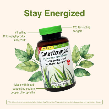 Herbs Etc. ChlorOxygen Chlorophyll Concentrate - 120 Softgels | Blood Health & Energy
