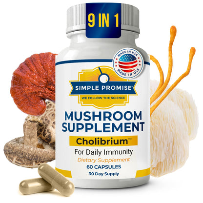 Cholibrium 9-in-1 Mushroom Complex Capsules – Immune Support, Focus & Heart Health