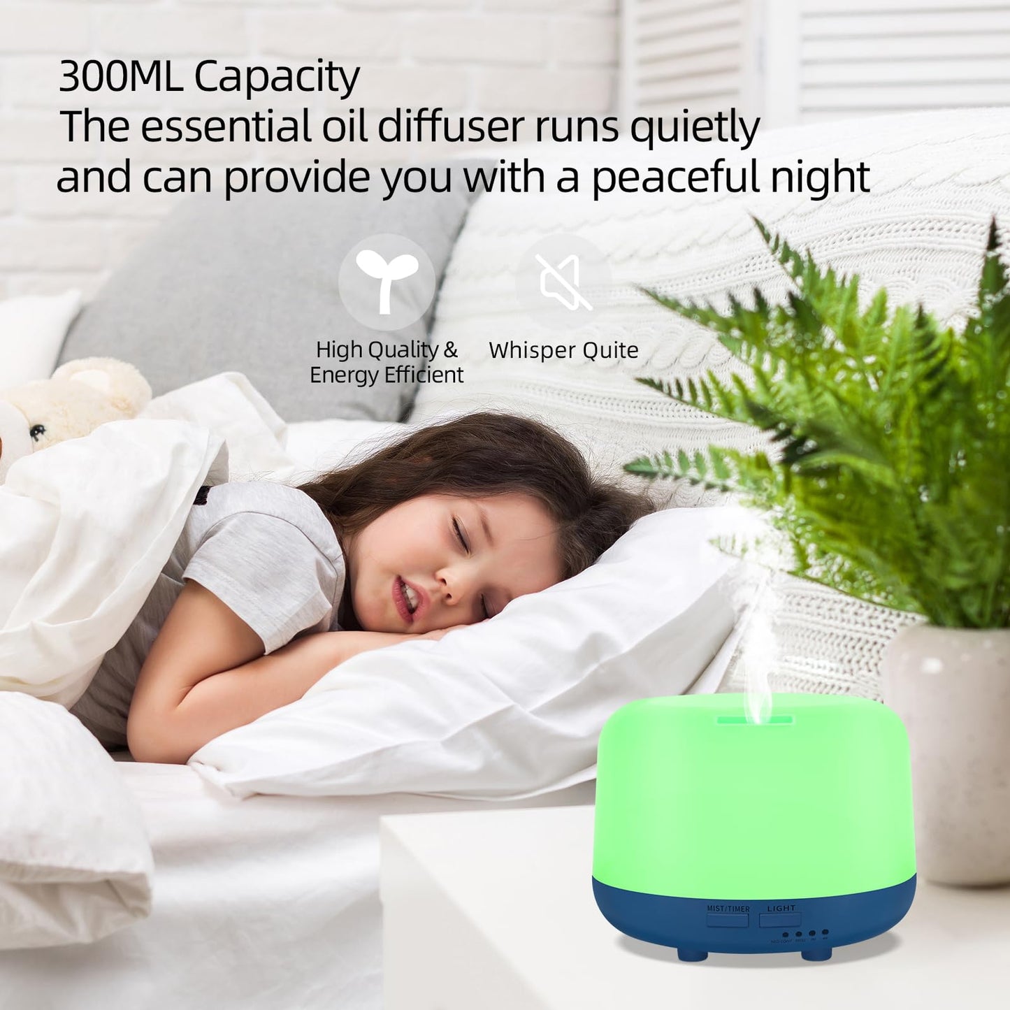 CHOUWEEK 300ML Aromatherapy Ultrasonic Diffuser | Remote Control, 7-Color LED, Auto-Off