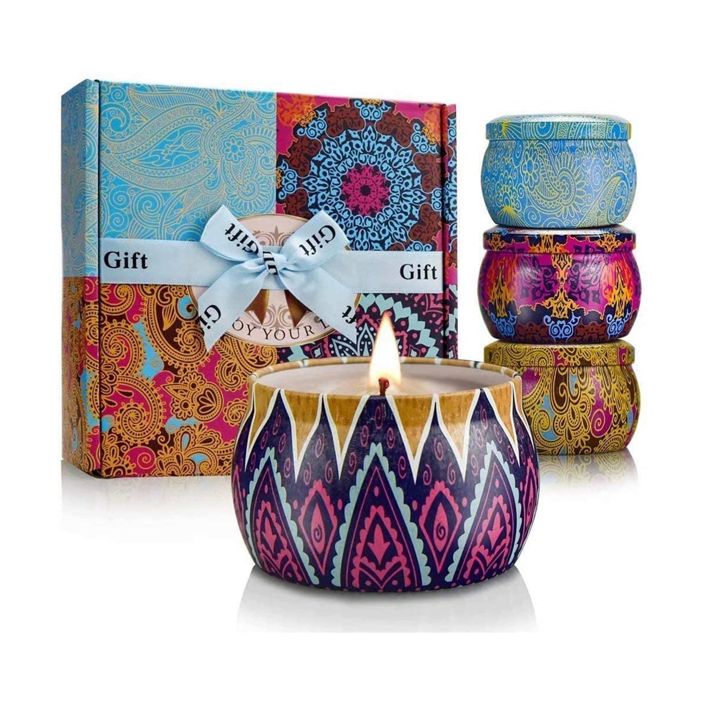 Christmas Candle Gift Set - 4 Pack Soy Candles in Decorative Tin | Gift for Women