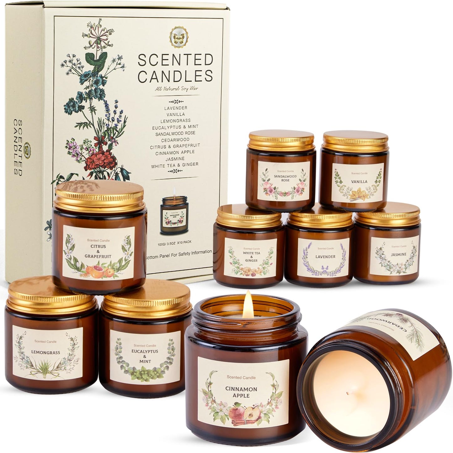 Christmas Candle Gift Set for Women – 10 Premium Soy Candles
