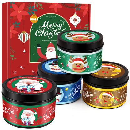 Christmas Candles Gift Set — 4 x 4.6oz Scented Soy Candles, Long-Lasting Aromatherapy
