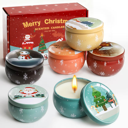 6 Pack Christmas Scented Candles - Natural Soy Wax, Long-Lasting Aromatherapy Gift Set