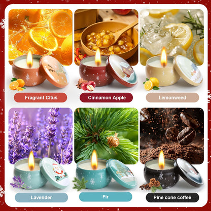 6 Pack Christmas Scented Candles - Natural Soy Wax, Long-Lasting Aromatherapy Gift Set