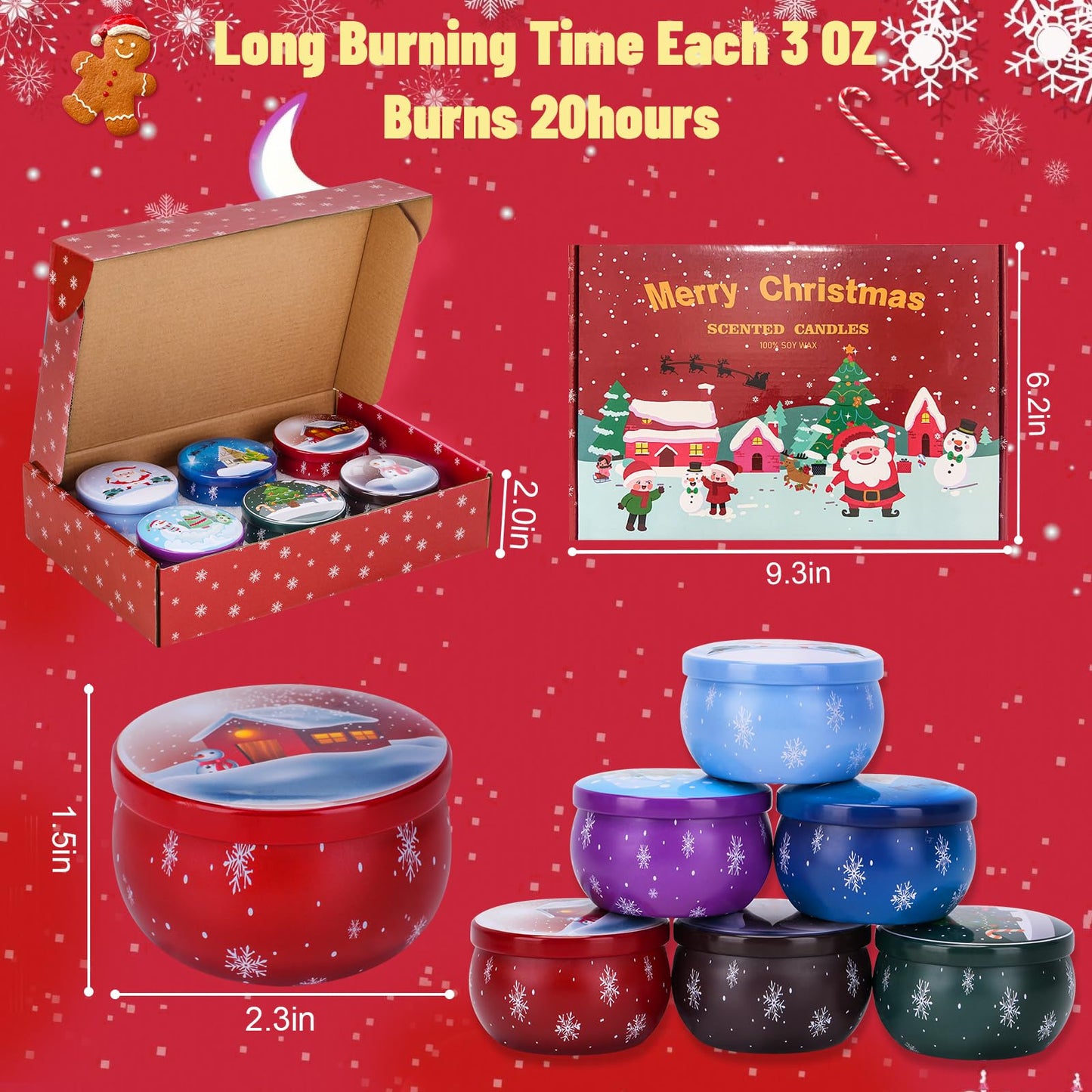 Christmas Candles Gift Set - 6 Pack, 3.5 oz Soy Candles for Home Scent & Relaxation | Gifts for Women