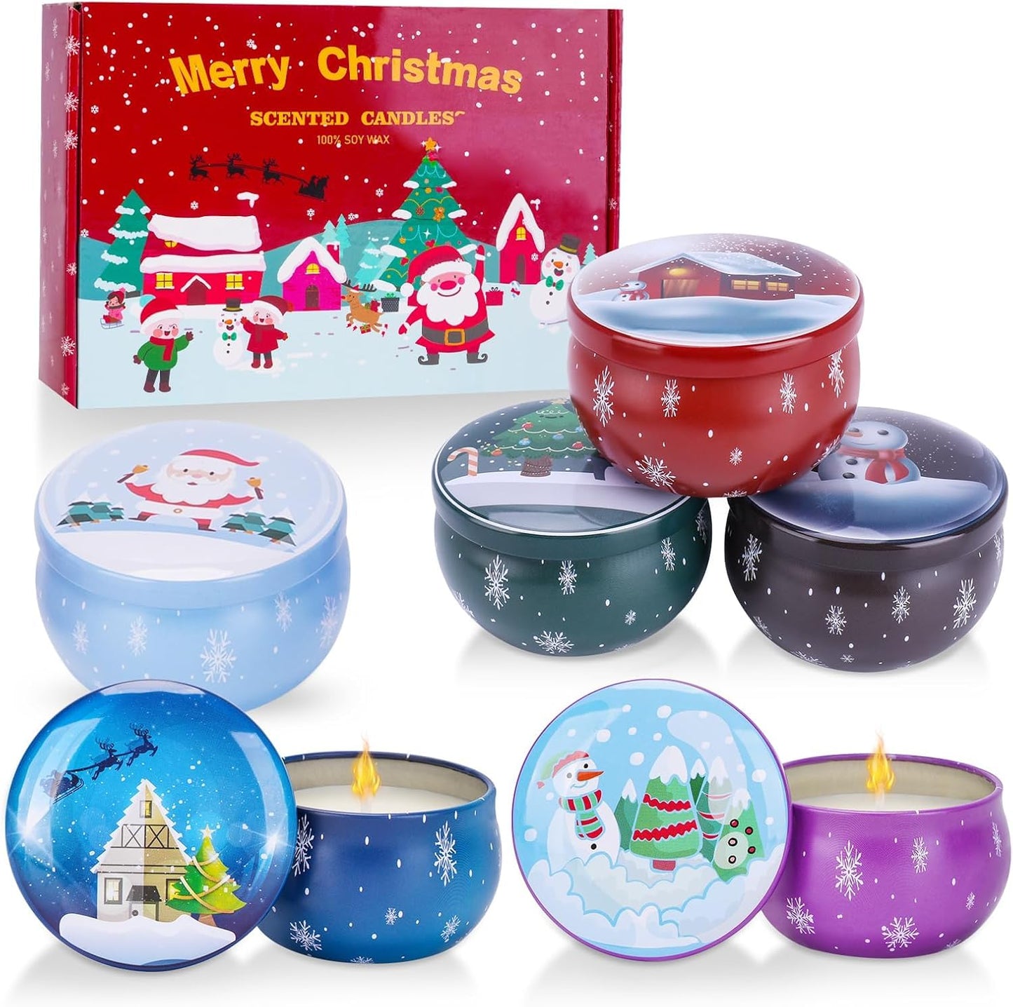 Christmas Candles Gift Set - 6 Pack, 3.5 oz Soy Candles for Home Scent & Relaxation | Gifts for Women