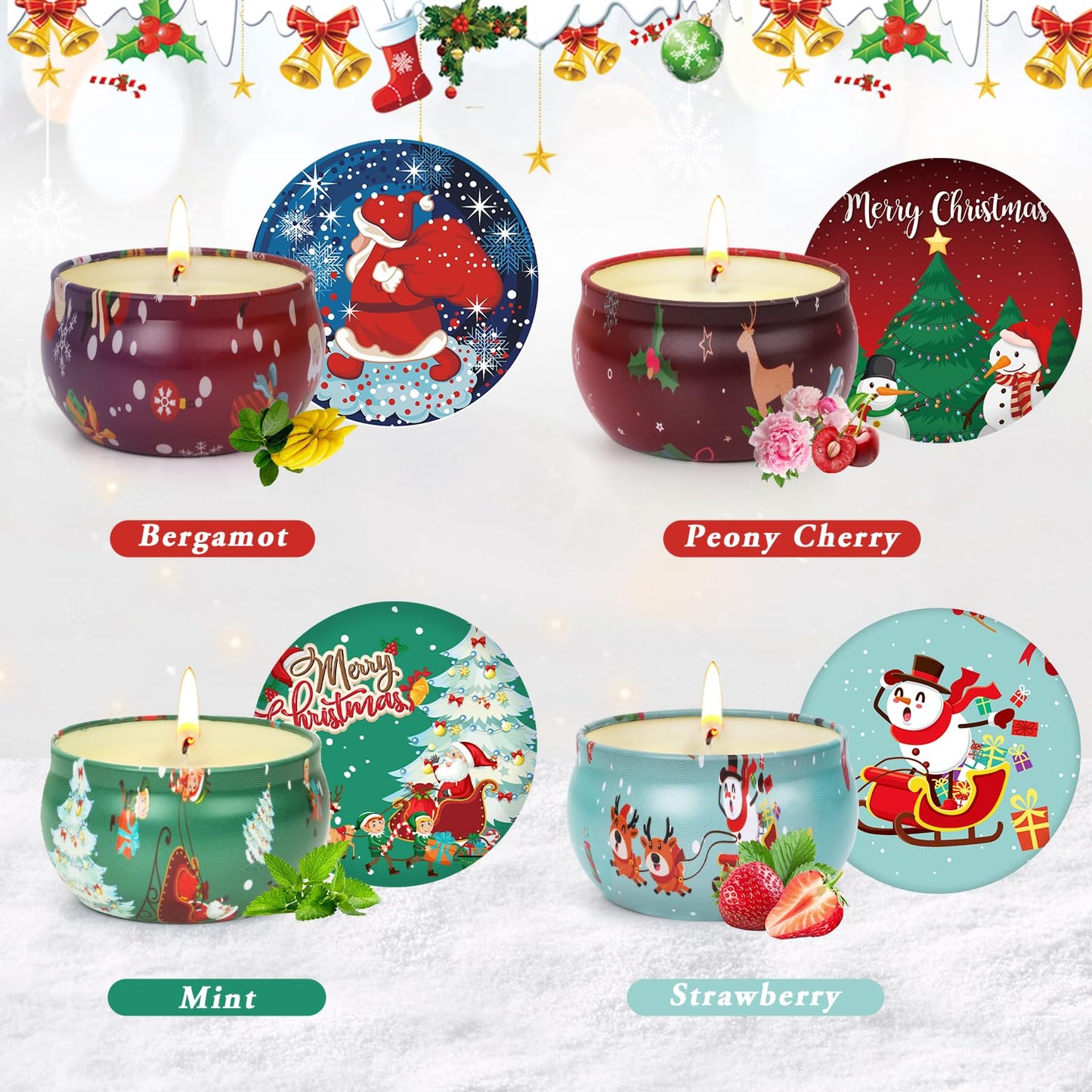 Christmas Candles Set - 4 Pack Scented Candles Gifts for Women