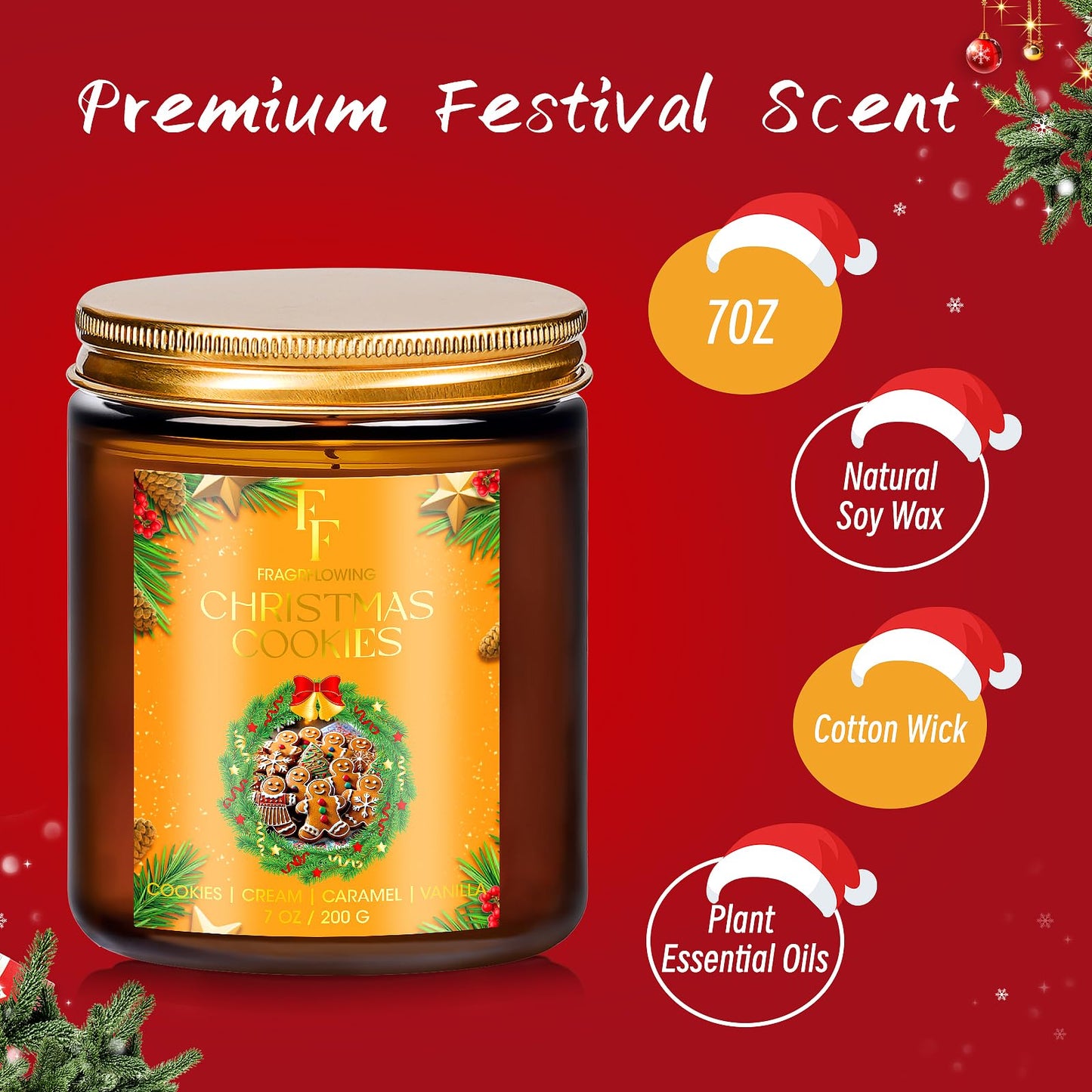 Christmas Cookie Scented Soy Candle – 7 oz Jar, Holiday Aromatherapy Gift for Home