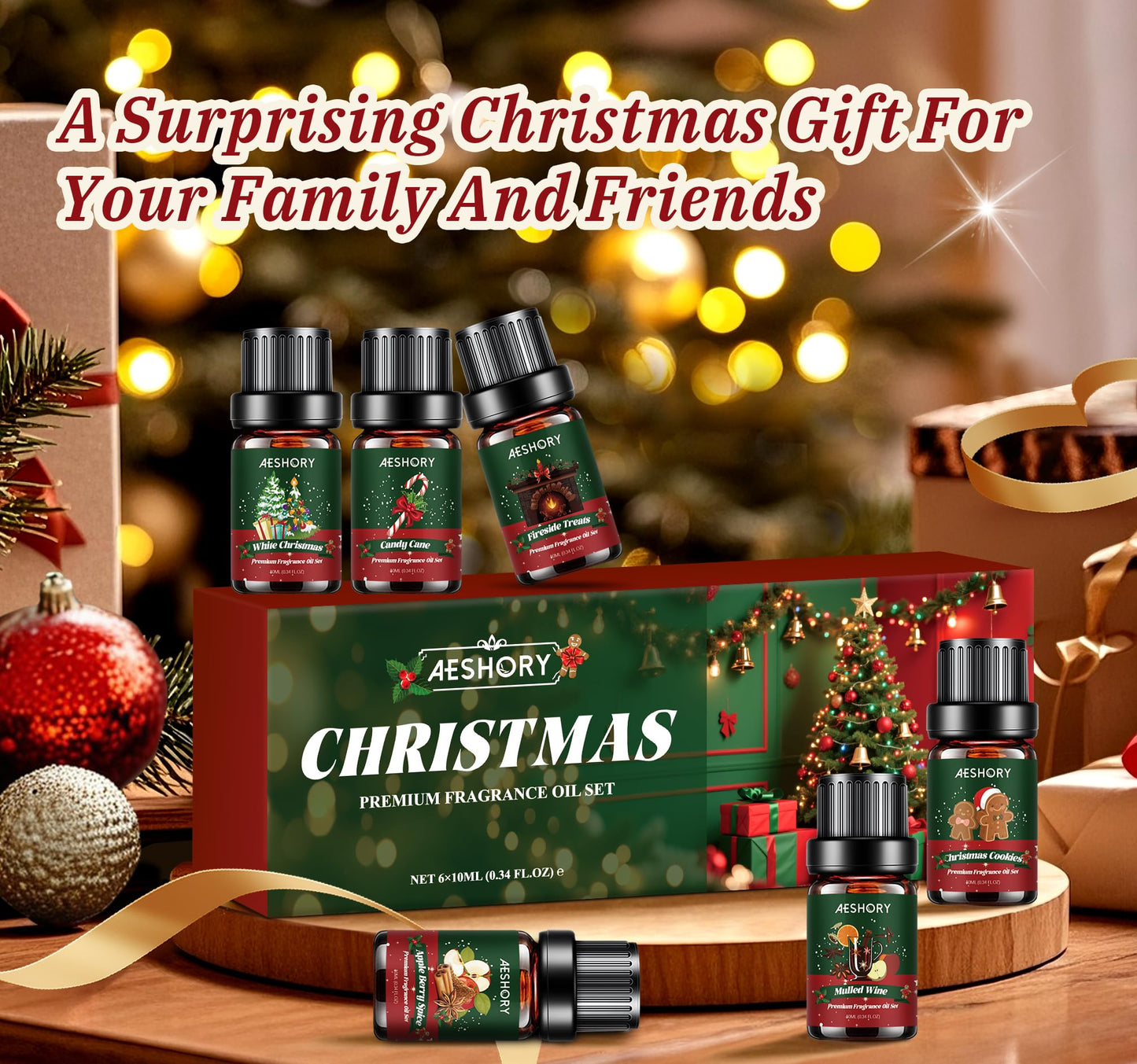 Christmas Fragrance Oil Set - 6 Winter Essential Oils for Diffusers (Gift Box)