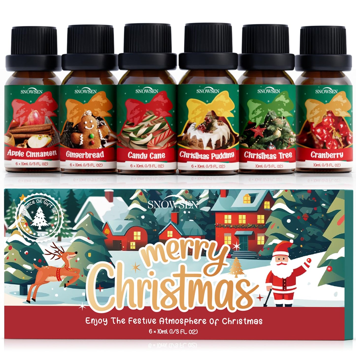 Christmas Fragrance Oil Set - SNOWSEN Winter Essential Oils for Diffuser & Aromatherapy | 6x10ml