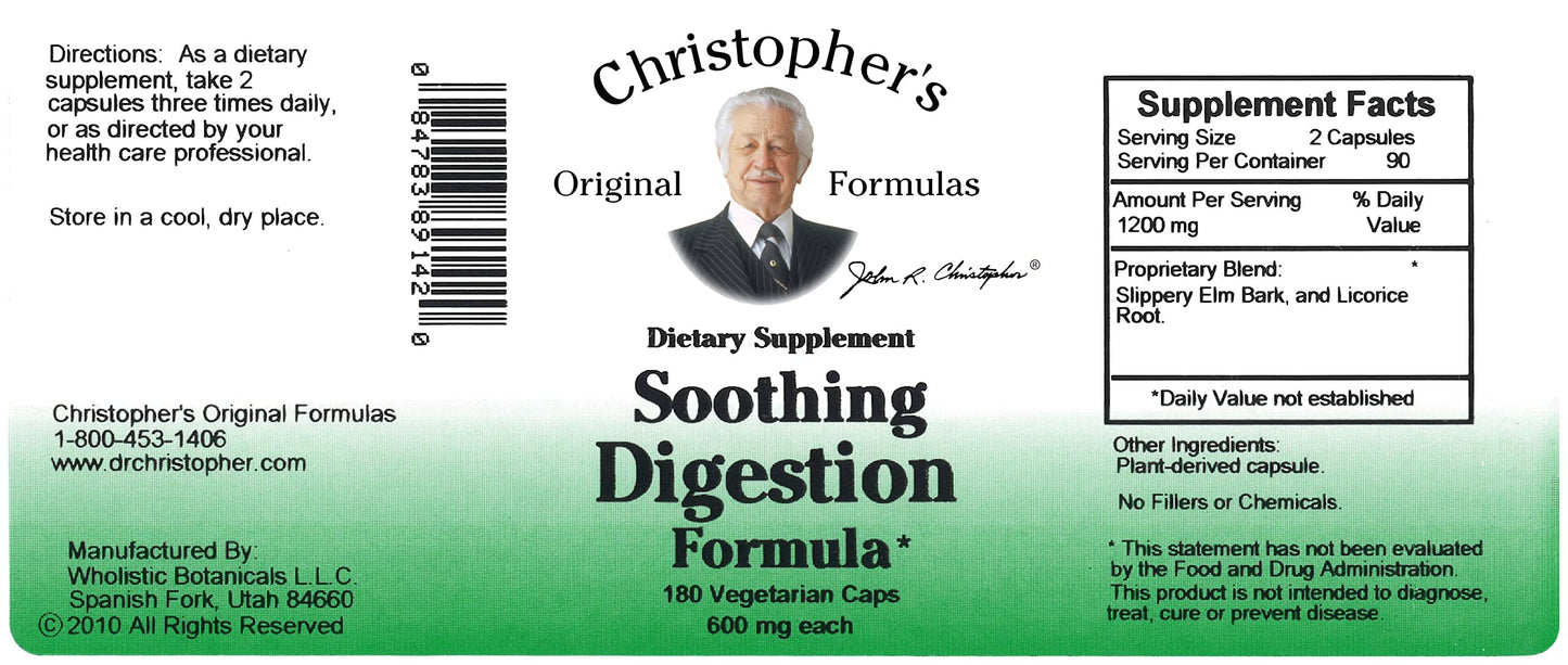 Christopher's Original Formulas Soothing Digestion – 180 Vegetarian Capsules