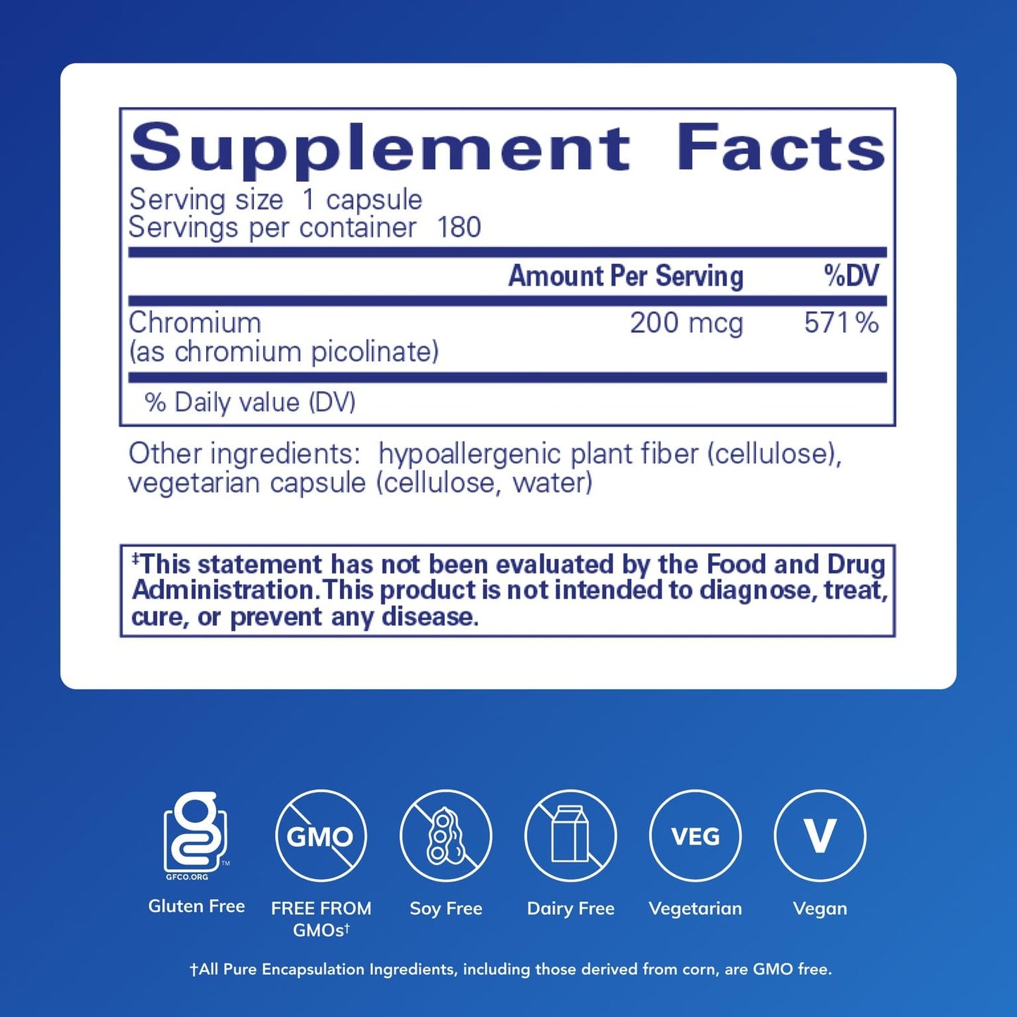 Pure Encapsulations Chromium (Picolinate) 200 mcg | Hypoallergenic Metabolism Support | 180 Capsules