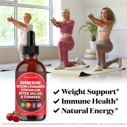 Berberine with Ceylon Cinnamon Liquid Drops – Immune Support & Metabolic Health 4oz