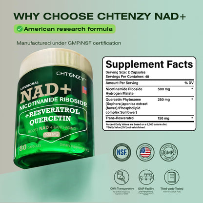 CHTENZY Nicotinamide Riboside 900mg | Liposomal with Resveratrol & Quercetin | 80 Capsules x 4 Bottles