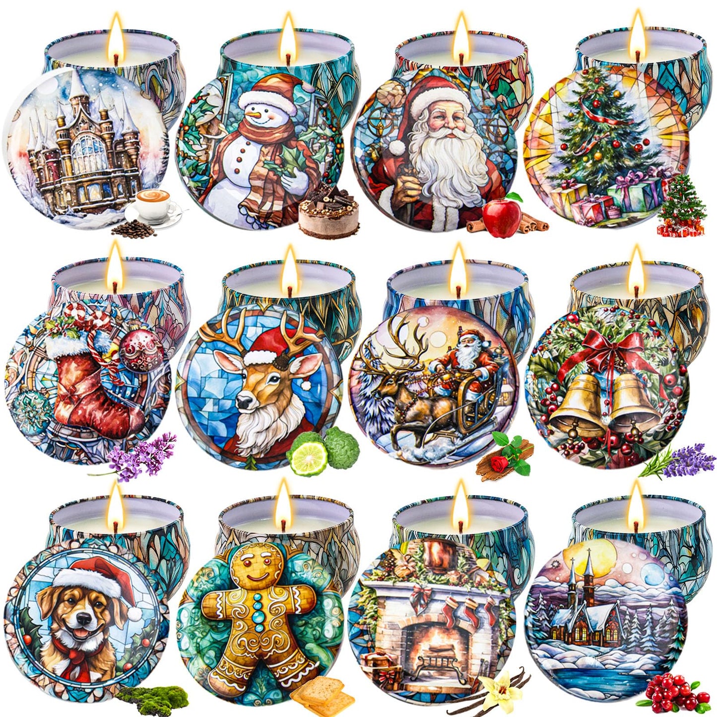 Christmas Candle Gifts Set - 12 Pack Soy Wax Candles for Women