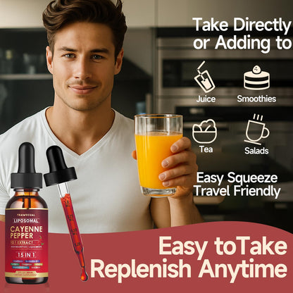 Liposomal Cayenne Pepper Liquid Drops – 15-in-1 Formula with D3, K2, Berberine for Circulation, Metabolism & Digestion | 1 fl oz