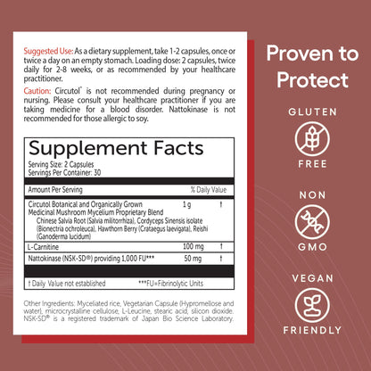 EcoNugenics Circutol: Nattokinase, L-Carnitine & Hawthorn – Heart Health (60 Capsules)