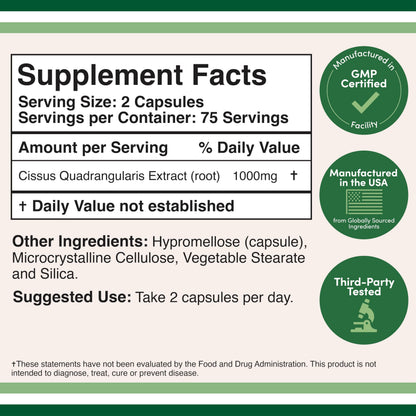 Cissus Quadrangularis Super Extract 150 Caps – Non-GMO GF