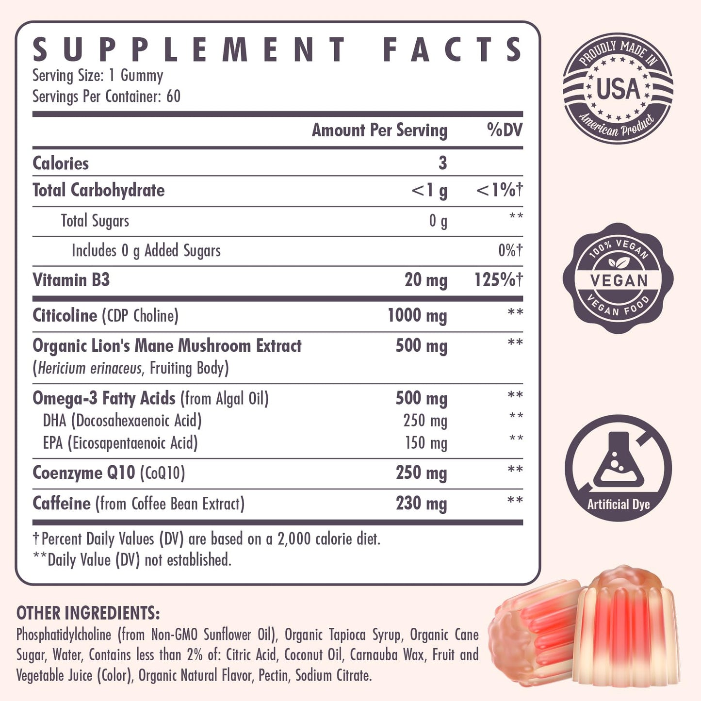 Citicoline CDP Choline Supplement for Memory & Focus | Lion's Mane 1000mg + 500mg per Serving (120 Count)