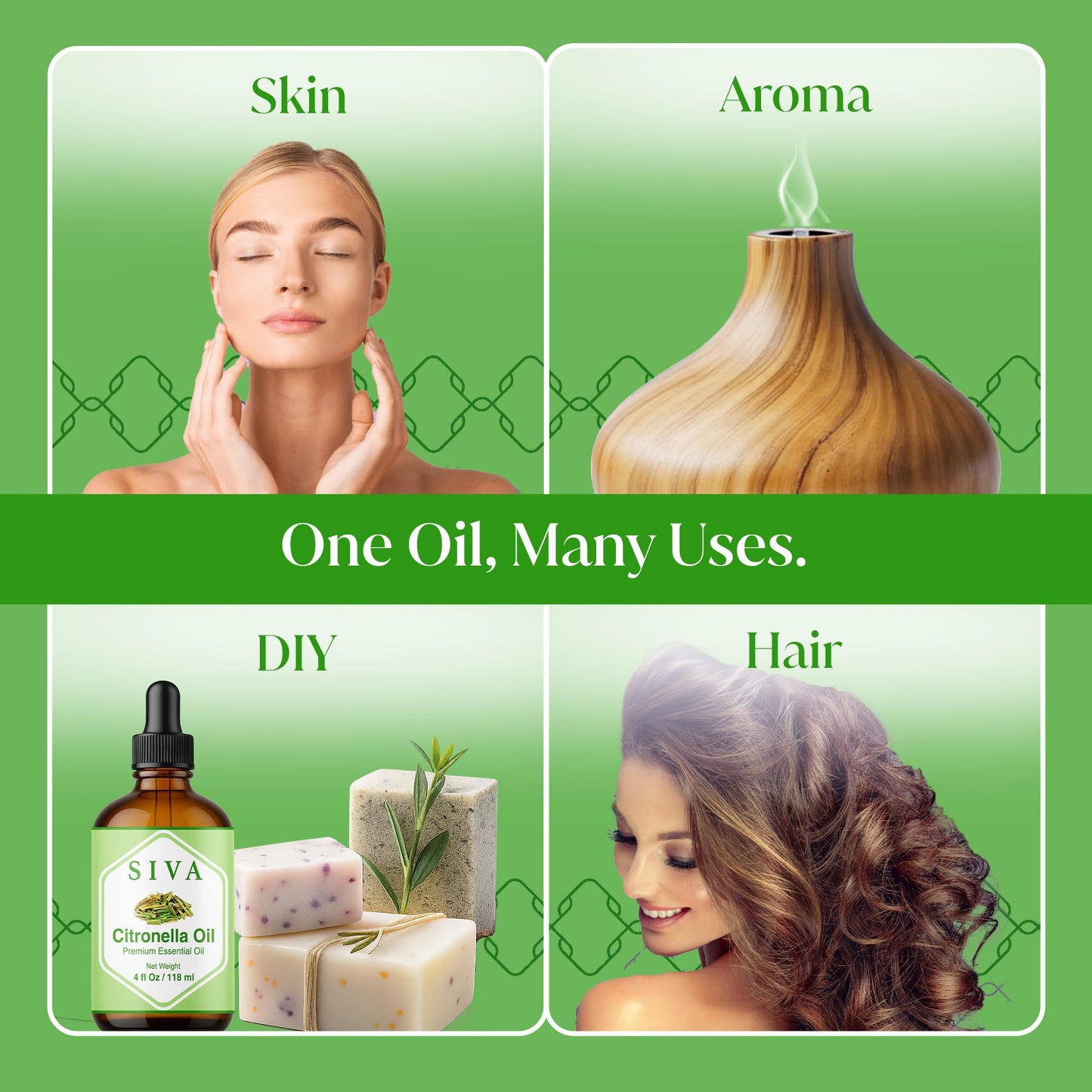 Siva Citronella Essential Oil 4oz - 100% Natural | Diffuser, Skin & Hair Care | With Dropper