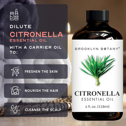 Brooklyn Botany Citronella Essential Oil - 4 oz Dropper, 100% Pure & Natural