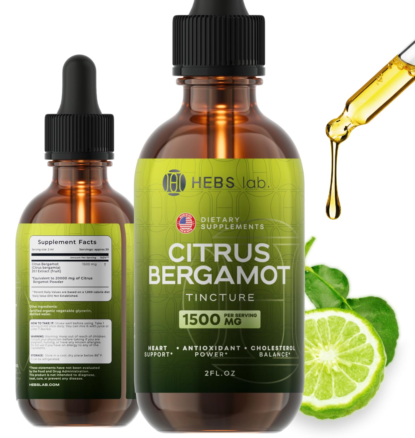 Citrus Bergamot Drops 2 oz - Made in USA | Natural Antioxidant & Heart Wellness