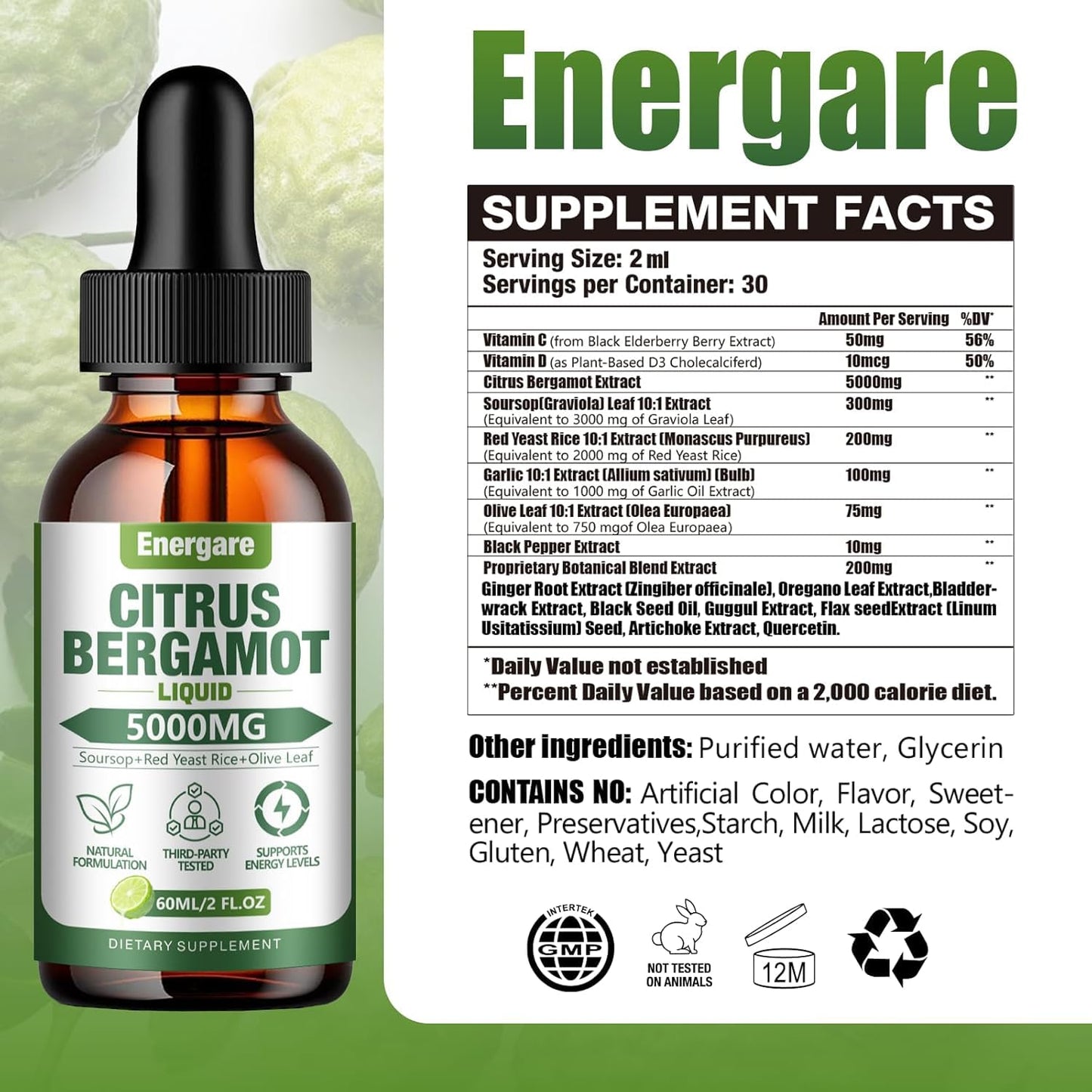 2 Pack Citrus Bergamot Liquid Drops 5000mg – Cholesterol Support (4 oz)