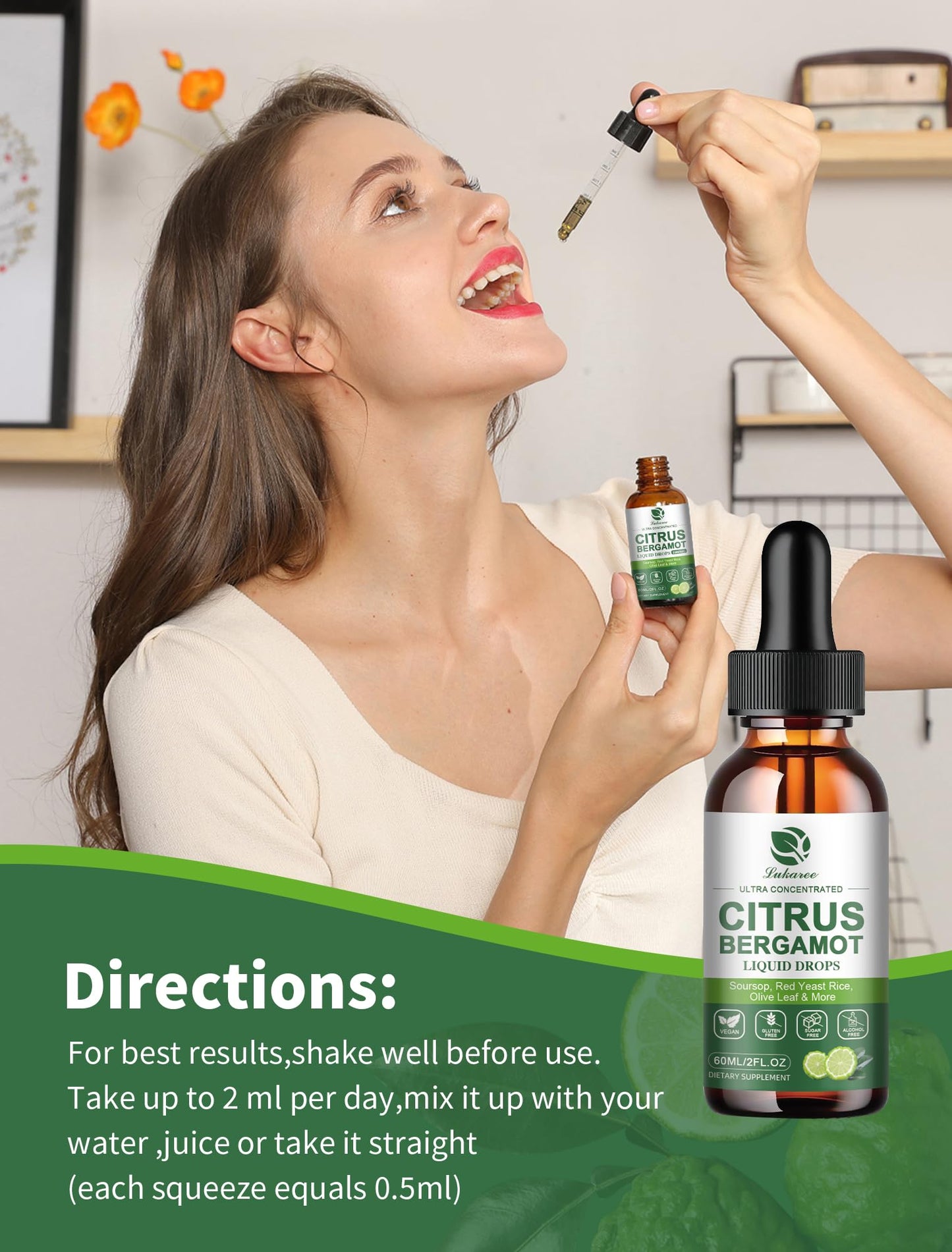 Citrus Bergamot Liquid Drops – High Absorption (2 Fl Oz) with Soursop, Garlic, Olive Leaf & Red Yeast Rice