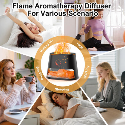 cjc 2-in-1 Ultrasonic Diffuser & Himalayan Salt Lamp — 260ml, 8-Color Flame, Auto-Off