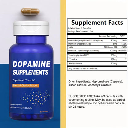 CJMJIM Dopamine Brain Food - 60 Veg Capsules | Natural Neurotransmitter Support for Mental Alertness | Promotes Dopamine Production with L-Phenylalanine & L-Tyrosine