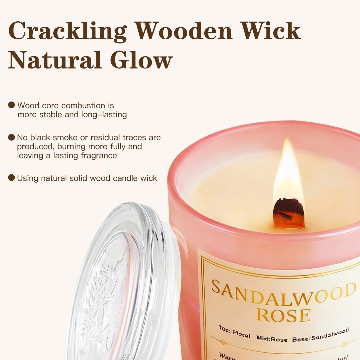 CJVIUS 2 Pack Candles – Wood Wick Sandalwood Rose, 22.6 oz, 150 Hour Burn Time, Natural Soy Wax Gift Set