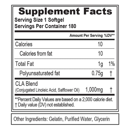 CLA 1000mg Pills – Safflower-Based Fat Loss Support (180 Count) | EVL