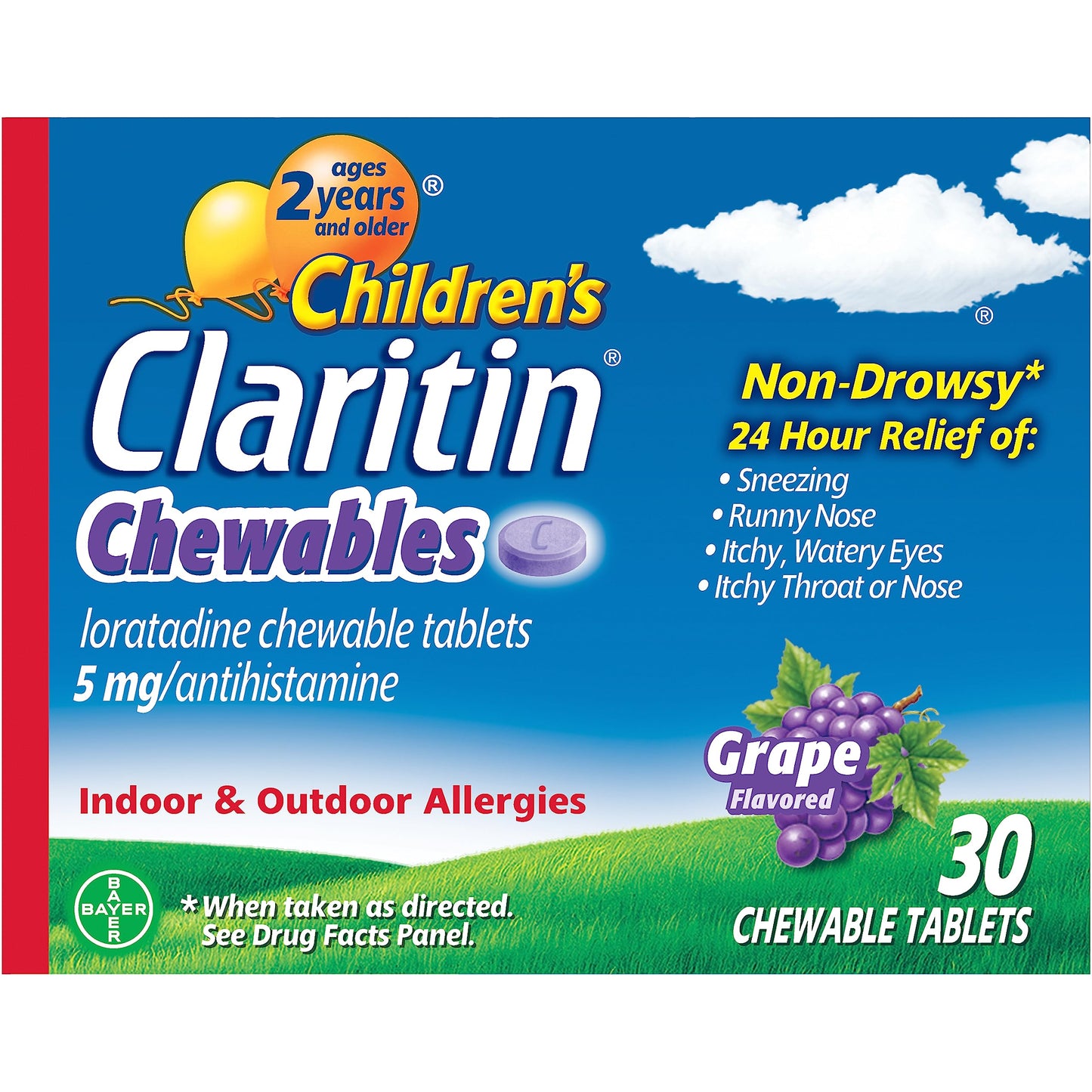 Children's Claritin Chewables Grape 24 HR Allergy Relief for Kids | 30 Count