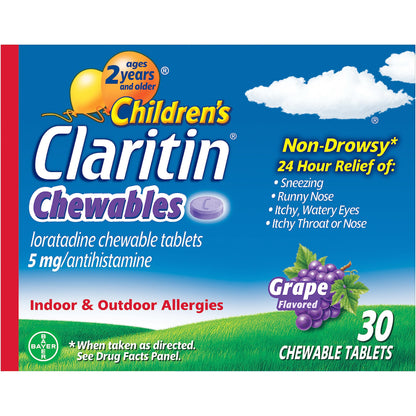 Children's Claritin Chewables Grape 24 HR Allergy Relief for Kids | 30 Count