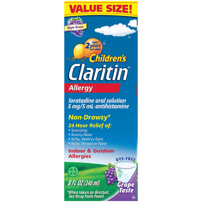 Claritin Children’s Allergy Medicine – 24-Hour Non-Drowsy Loratadine 5 mg (Grape, 8 oz)