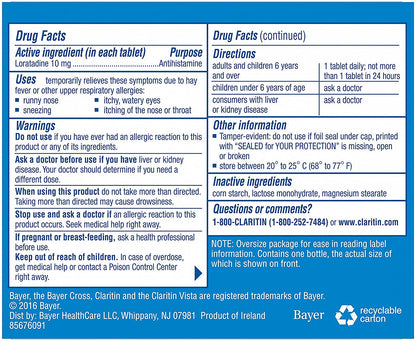 Claritin Indoor & Outdoor Allergy Relief, 90 Tablets – 24-Hour Symptom Relief