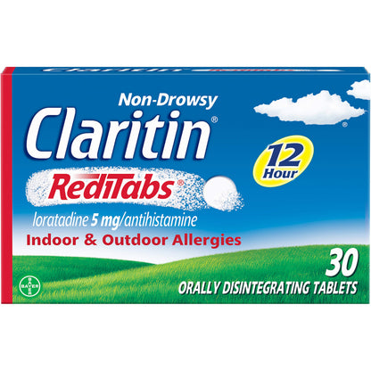 Claritin RediTabs 12 Hour Non-Drowsy Allergy Medicine | Loratadine 5 mg, 30 Count, Pack of 2