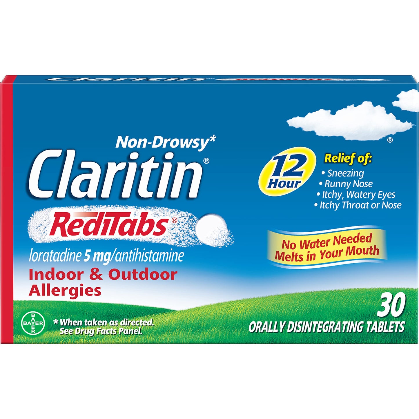 Claritin RediTabs 12 Hour Non-Drowsy Allergy Medicine | Loratadine 5 mg, 30 Count, Pack of 2