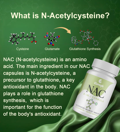 Clarusph NAC 1200mg – N-Acetyl Cysteine for Respiratory Support | Vegan, Gluten Free, 90 Caps