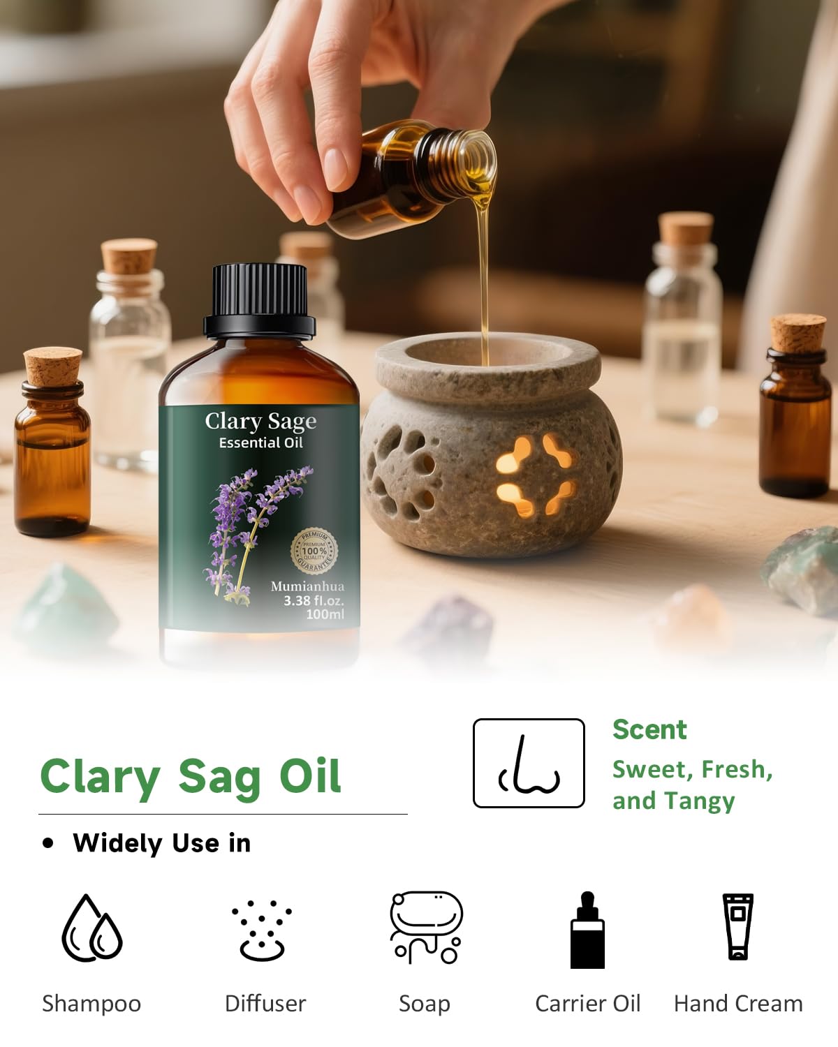 Clary Sage Essential Oil Pure | Mumianhua Natural Clary Sage Oil, 3.38 Fl Oz