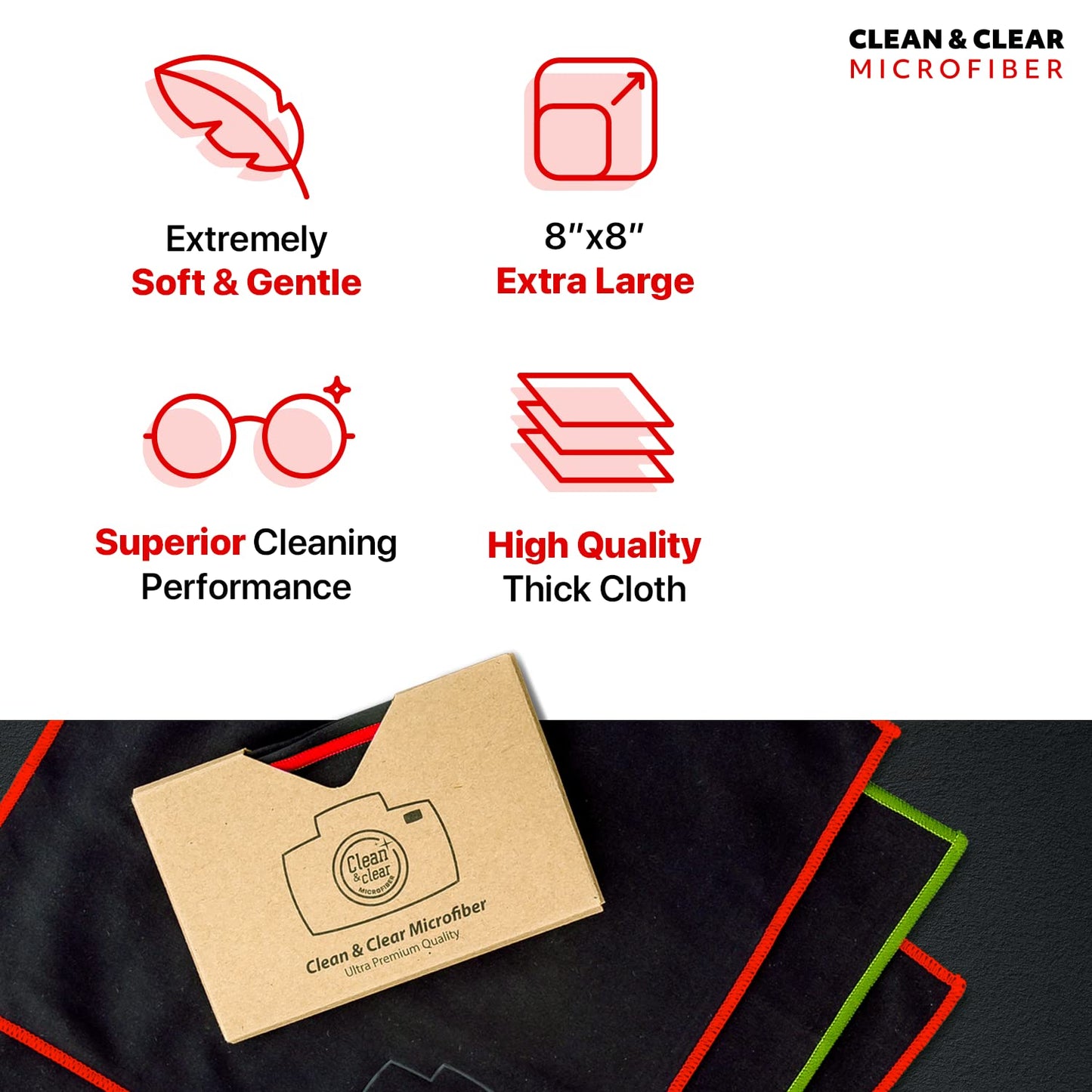 Clean & Clear Microfiber Cloth - Extra Large 8 Pack | Ultra Premium