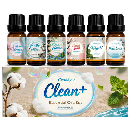 Clean Essential Oils Set 6x10ml – Fresh Linen, Mint, Clean Home